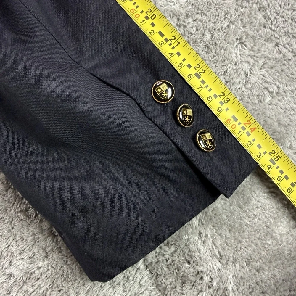Alan Flusser Super 100s Mens Vtg 42R Navy Wool Blazer Sport Coat Crest Buttons